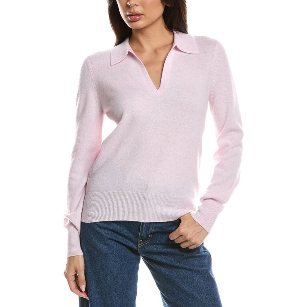 Forte Cashmere Womens  Split Neck 100% Cashmere Polo Sweater, White
